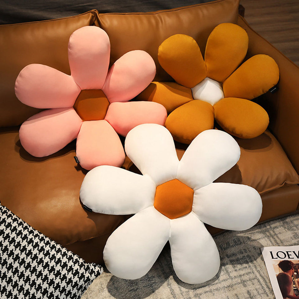SOGA 2X Coffee Daisy Flower Shape Cushion Soft Leaning Bedside Pad Floor Plush Pillow Home Decor