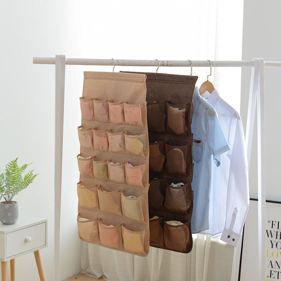 SOGA Coffee Double Sided Hanging Storage Bag Underwear Bra Socks Mesh Pocket Hanger Home Organiser