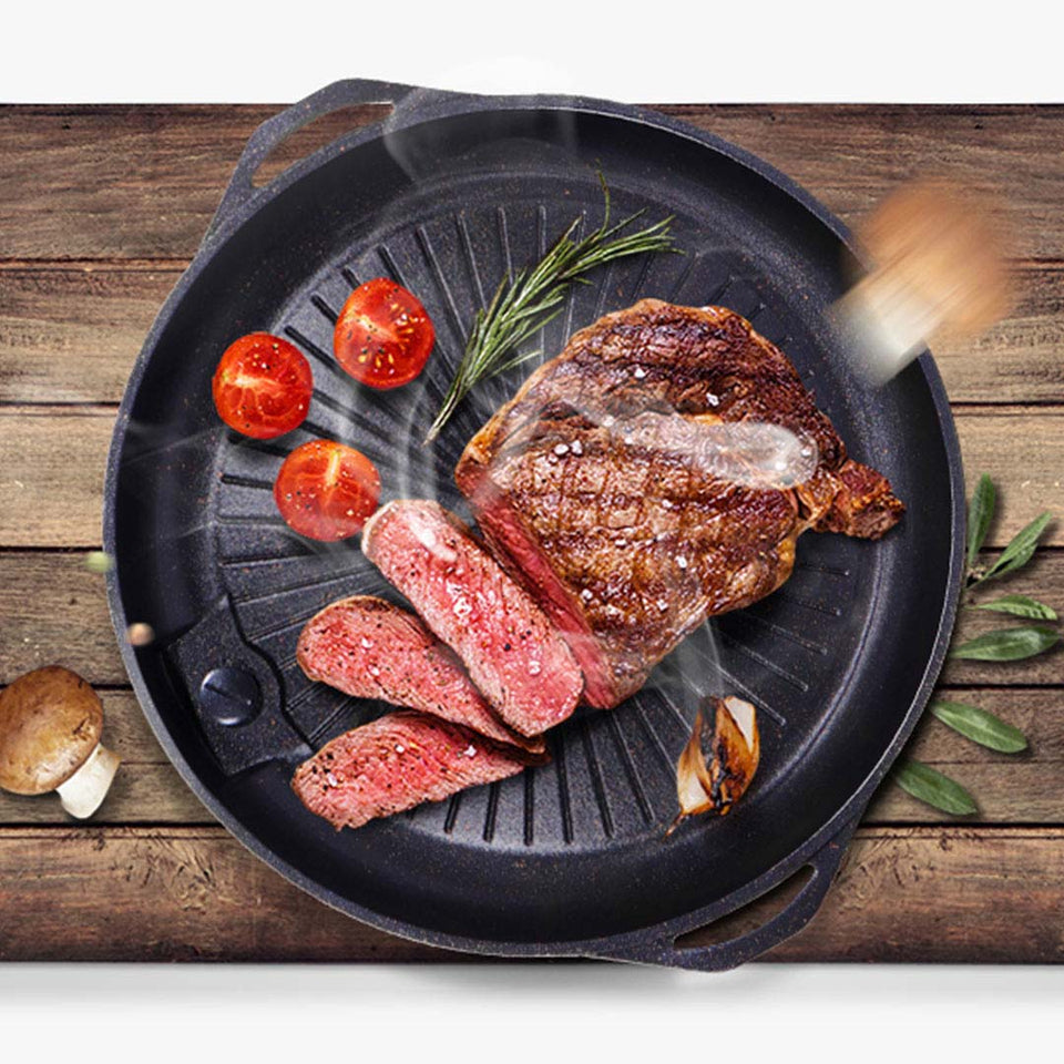 SOGA Non Stick Stone Coated Korean BBQ Grill Plate Round