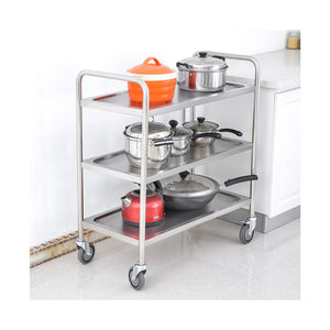 SOGA 2X 3 Tier 86x54x94cm Stainless Steel Kitchen Dinning Food Cart Trolley Utility Round Large