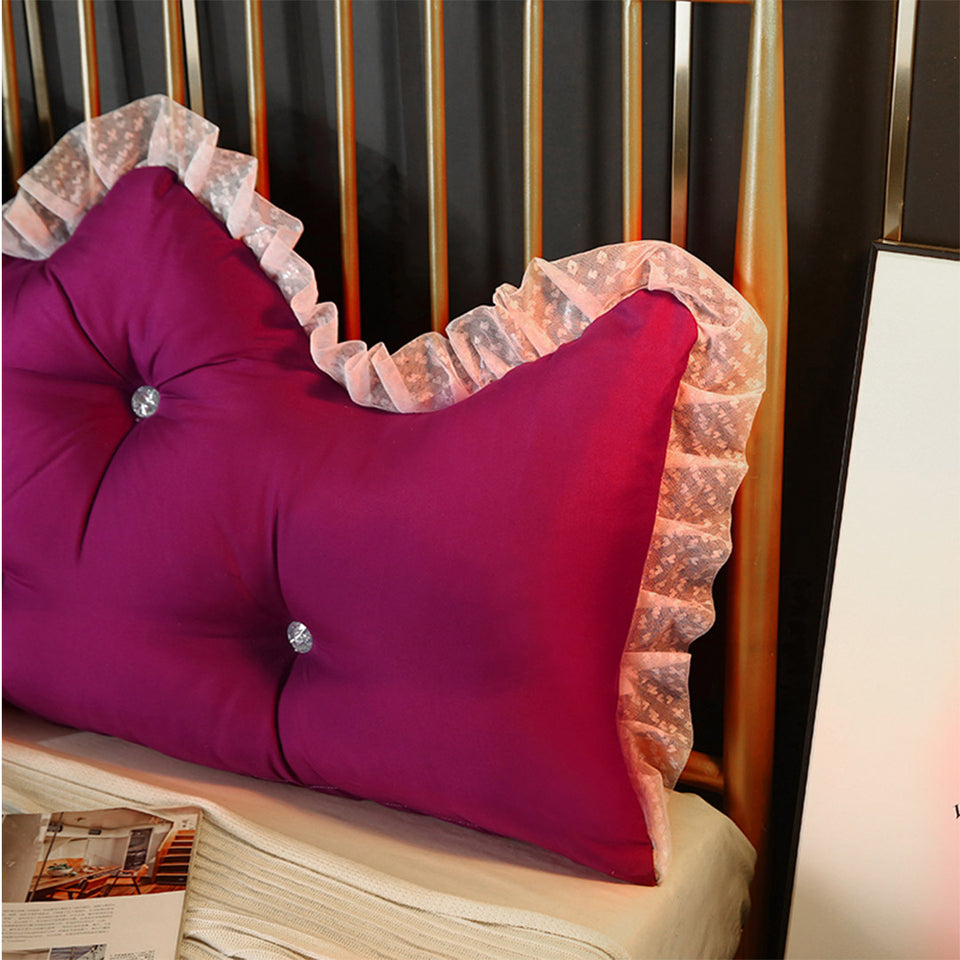 SOGA 2X 180cm Burgundy Princess Bed Pillow Headboard Backrest Bedside Tatami Sofa Cushion with Ruffle Lace Home Decor