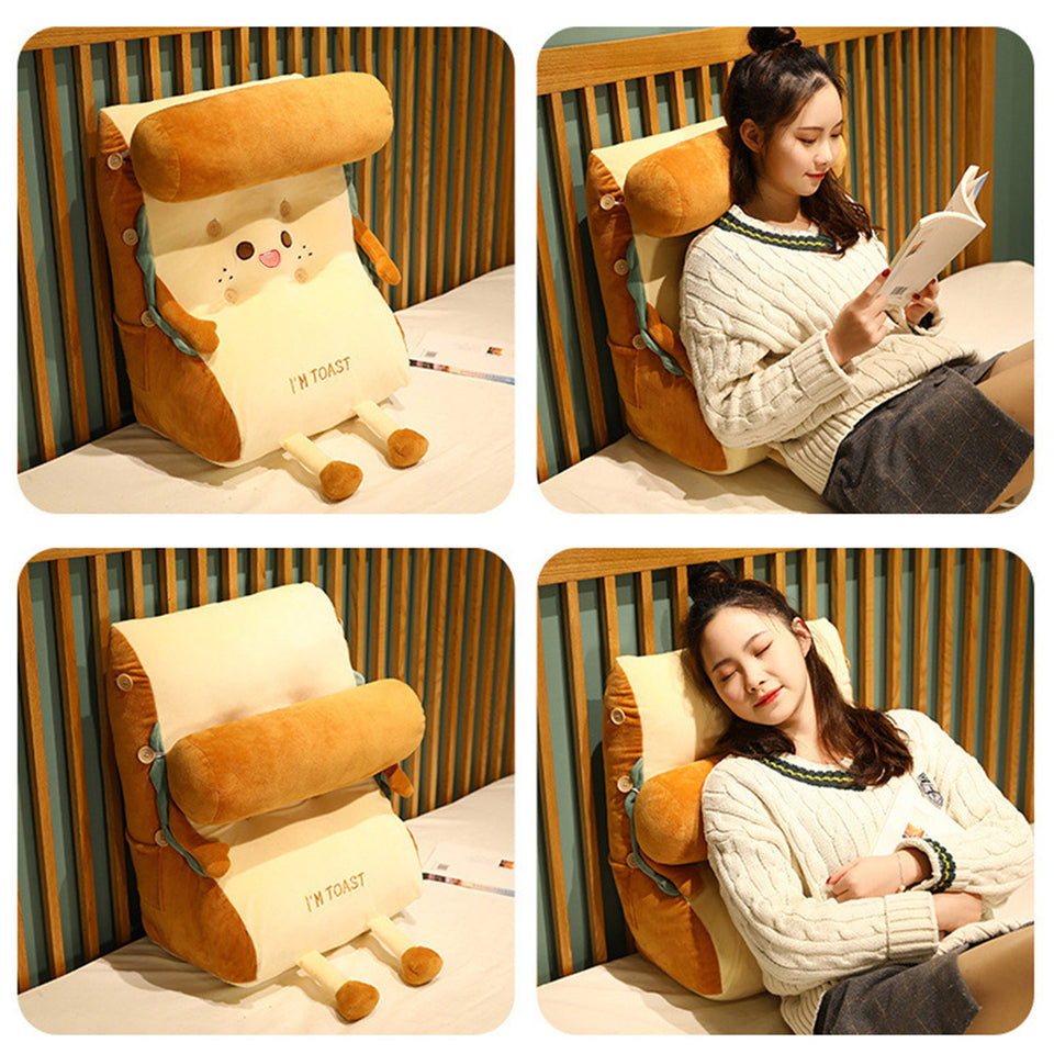 SOGA Cute Face Toast Bread Wedge Cushion Stuffed Plush Cartoon Back Support Pillow Home Decor