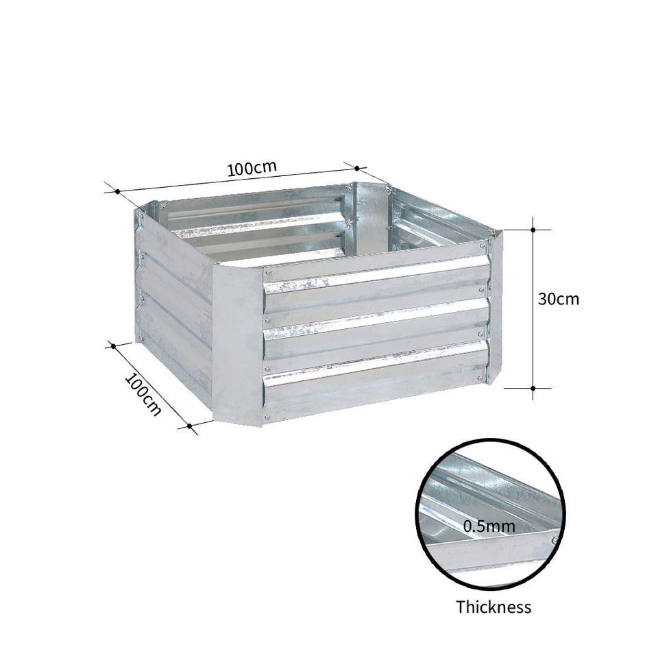 SOGA 2X 100cm Square Galvanised Raised Garden Bed Vegetable Herb Flower Outdoor Planter Box