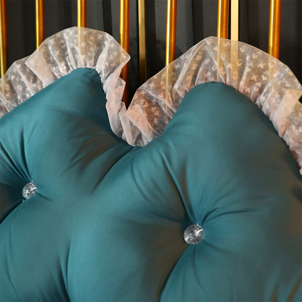 SOGA 2X 150cm Blue-Green Princess Bed Pillow Headboard Backrest Bedside Tatami Sofa Cushion with Ruffle Lace Home Decor
