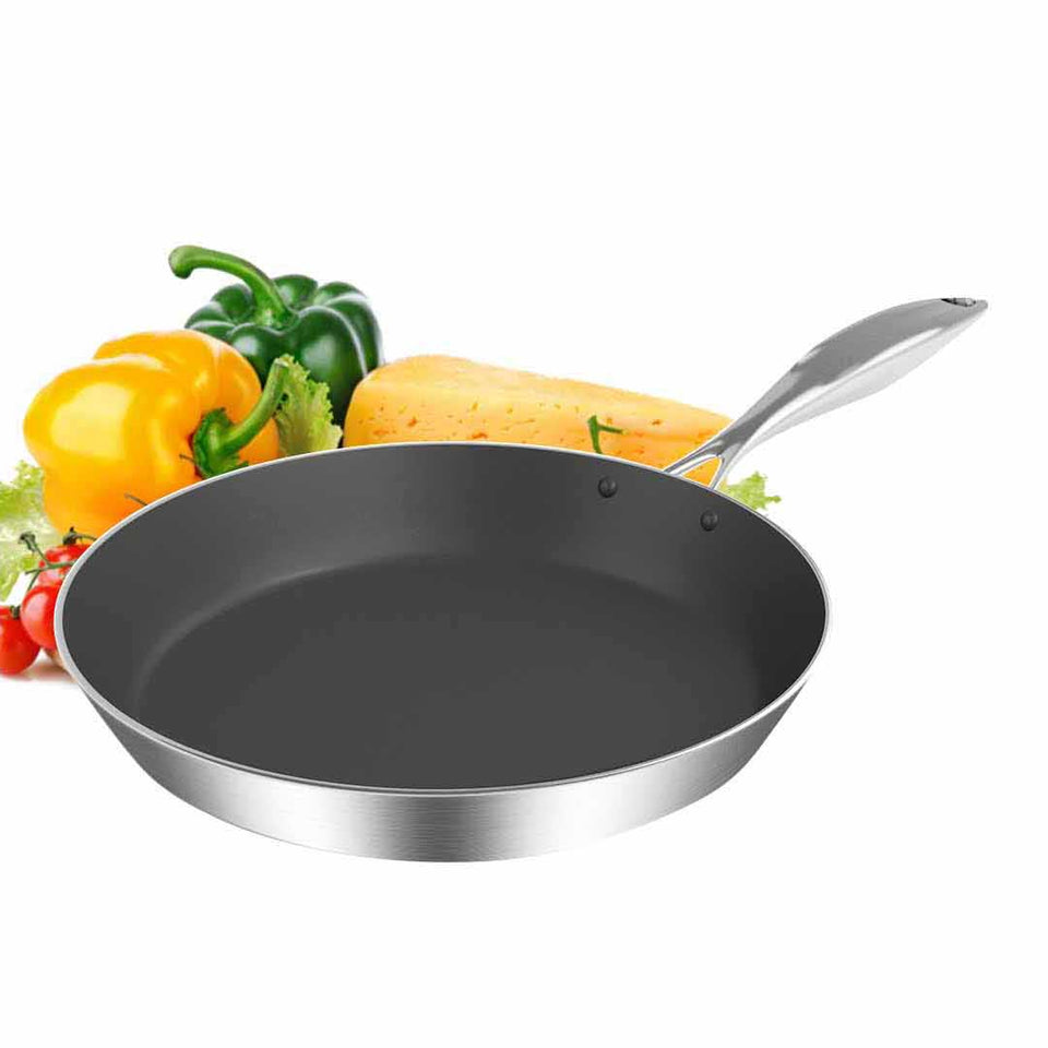 SOGA Stainless Steel Fry Pan 22cm 30cm Frying Pan Induction Non Stick Interior