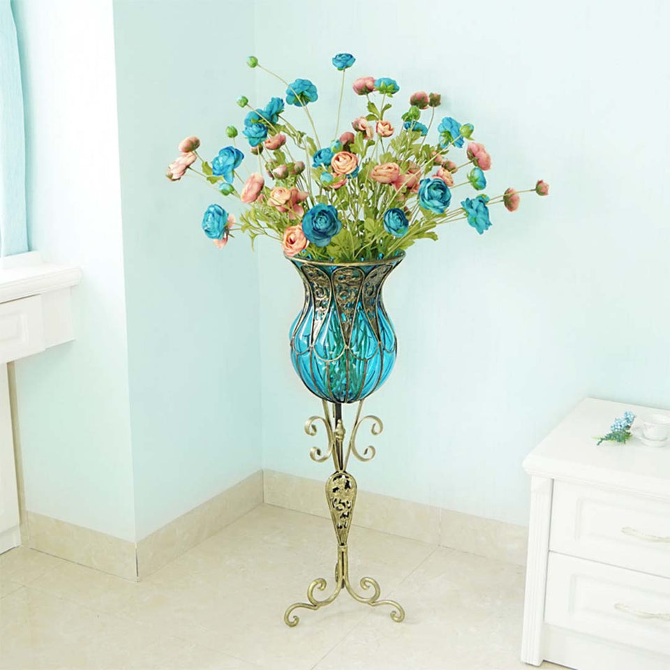 SOGA 12pcs Artificial Silk Flower Fake Rose Bouquet Table Decor Blue