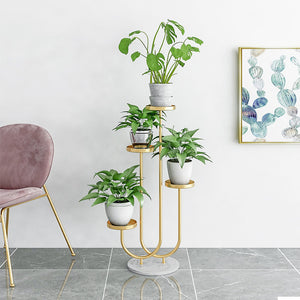 SOGA 2X U Shaped Plant Stand Round Flower Pot Tray Living Room Balcony Display Gold Metal Decorative Shelf