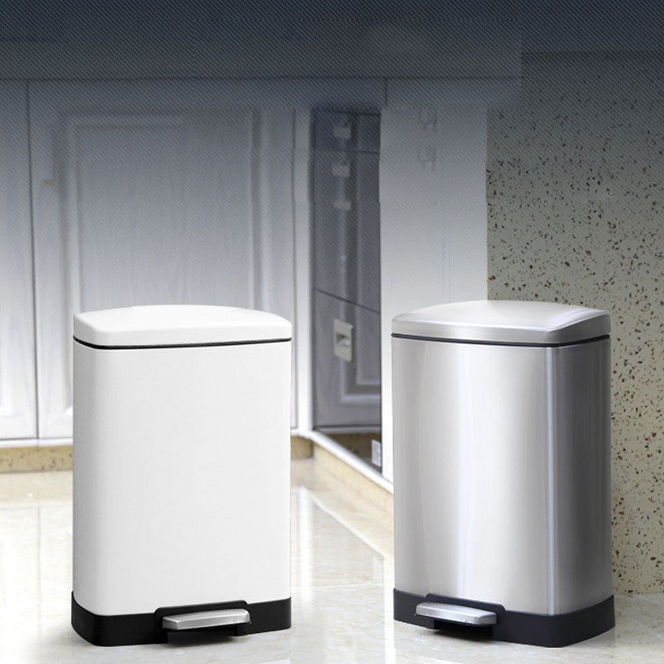 SOGA 2-Pack 12L White Stainless Steel Foot Pedal Trash Bin
