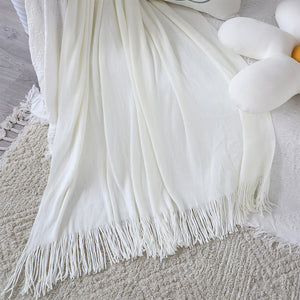 SOGA White Acrylic Knitted Throw Blanket Solid Fringed Warm Cozy Woven Cover Couch Bed Sofa Home Decor