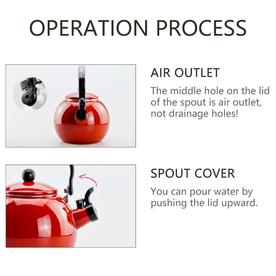 SOGA 2X 2 Litre Ceramic Enameled Porcelain Kettle Kitchen Red