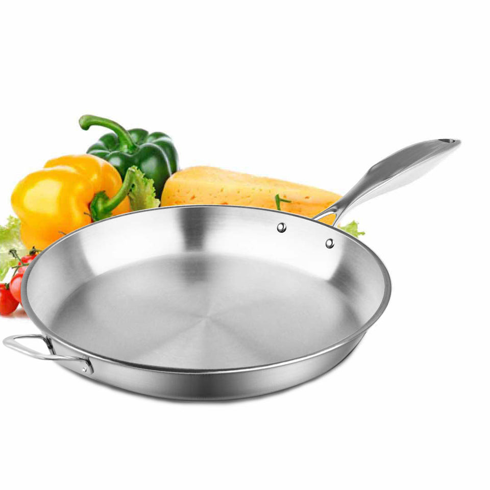 SOGA Stainless Steel Fry Pan 34cm Frying Pan Top Grade Induction Cooking FryPan