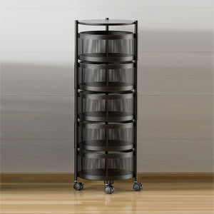 SOGA 5 Tier Steel Round Rotating Kitchen Cart Multi-Functional Shelves Storage Organizer with Wheels