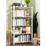 SOGA 2X 5 Tier Steel White Foldable Display Stand Multi-Functional Shelves Storage Organizer with Wheels