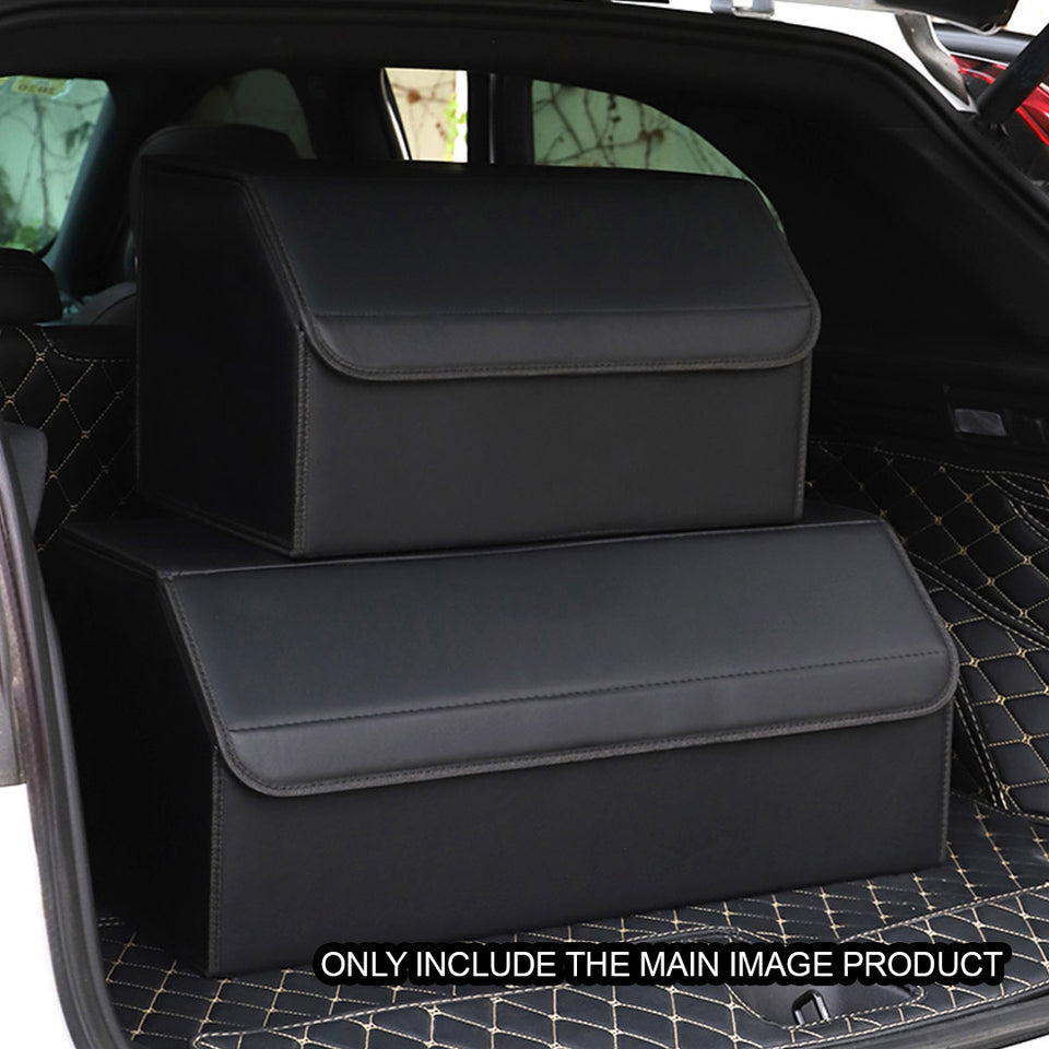SOGA Leather Car Boot Collapsible Foldable Trunk Cargo Organizer Portable Storage Box Black Medium
