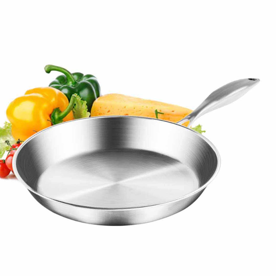 SOGA Stainless Steel Fry Pan 24cm 34cm Frying Pan Top Grade Induction Cooking