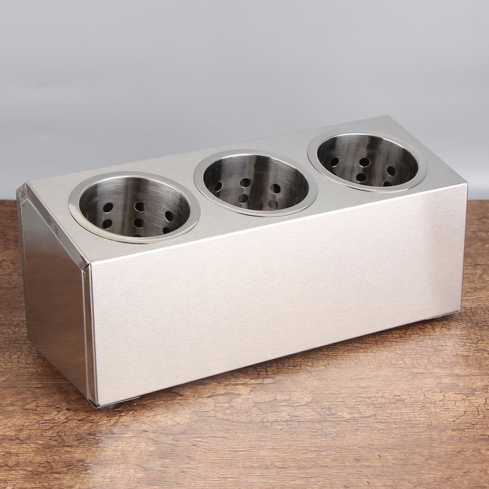 SOGA 2X 18/10 Stainless Steel Commercial Conical Utensils Cutlery Holder with 3 Holes