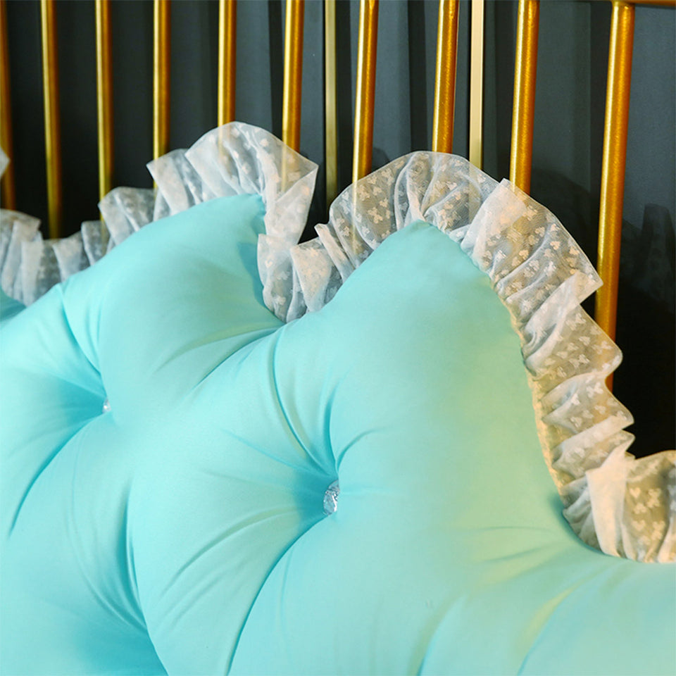 SOGA 150cm Light Blue Princess Bed Pillow Headboard Backrest Bedside Tatami Sofa Cushion with Ruffle Lace Home Decor