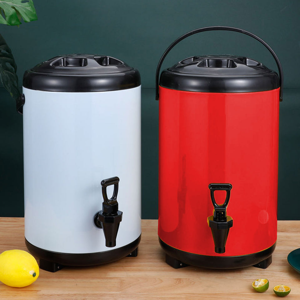 SOGA 4X 14L Stainless Steel Insulated Milk Tea Barrel Hot and Cold Beverage Dispenser Container with Faucet Red