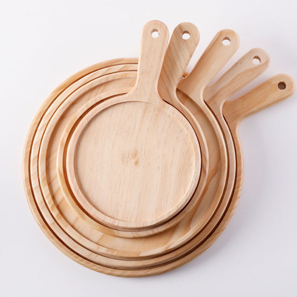 SOGA 2X 7 inch Round Premium Wooden Pine Food Serving Tray Charcuterie Board Paddle Home Decor