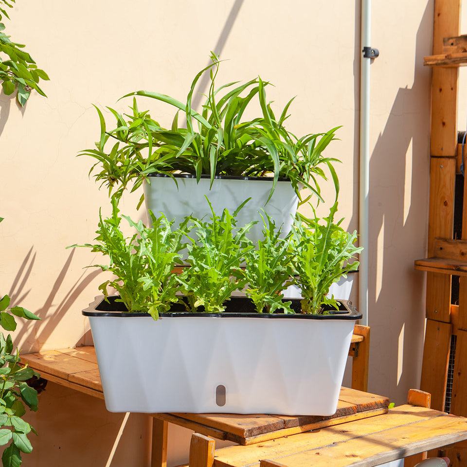 SOGA 2-Pack Large White Rectangular Plastic Flowerpot for Outdoor Garden