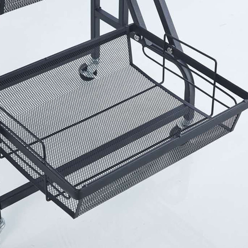 SOGA 3 Tier Steel Black Adjustable Kitchen Cart Multi-Functional Shelves Storage Organizer with Wheels