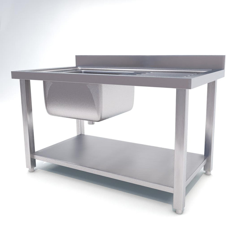 SOGA Commercial Kitchen Sink Work Bench Stainless Steel Food Prep Table 140*70*85cm