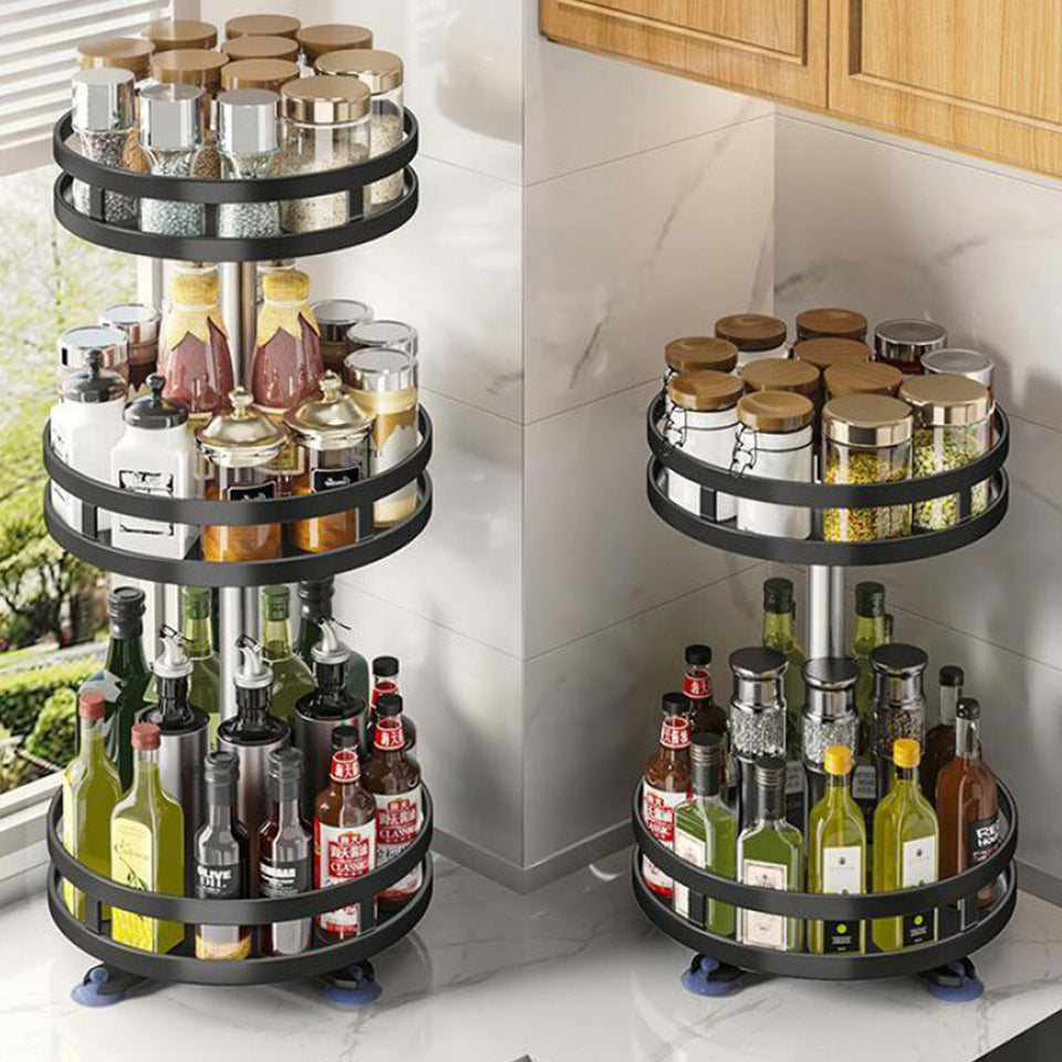 SOGA 2-Pack 3-Tier Steel Black Rotating Kitchen Spice & Seasoning Organizer Shelf
