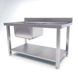 SOGA Commercial Kitchen Sink Work Bench Stainless Steel Food Prep Table 120*70*85cm