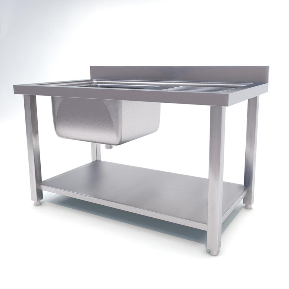 SOGA Commercial Kitchen Sink Work Bench Stainless Steel Food Prep Table 120*70*85cm