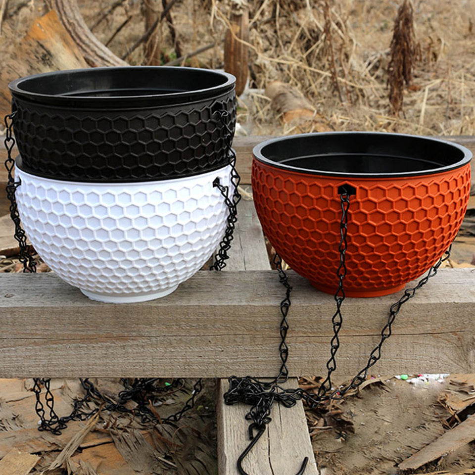 SOGA 2-Pack White Medium Hanging Resin Self-Watering Flower Pot Planter