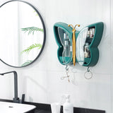SOGA Green Butterfly Shape Wall-Mounted Makeup Organiser Dustproof Waterproof Bathroom Storage Box Home Decor
