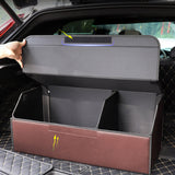 SOGA 2X Leather Car Boot Collapsible Foldable Trunk Cargo Organizer Portable Storage Box Coffee/Gold Stitch Large
