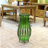 SOGA 51cm Green Glass Tall Floor Vase with 12pcs Artificial Fake Flower Set