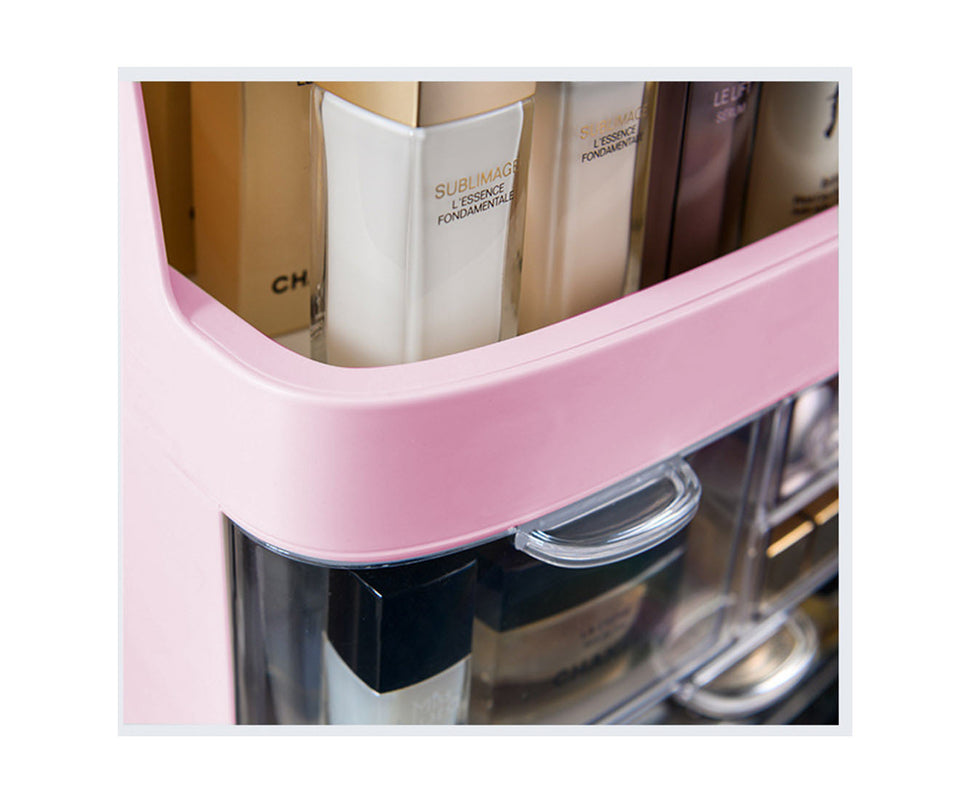 SOGA 2X 3 Tier Pink Countertop Makeup Cosmetic Storage Organiser Skincare Holder Jewelry Storage Box with Handle