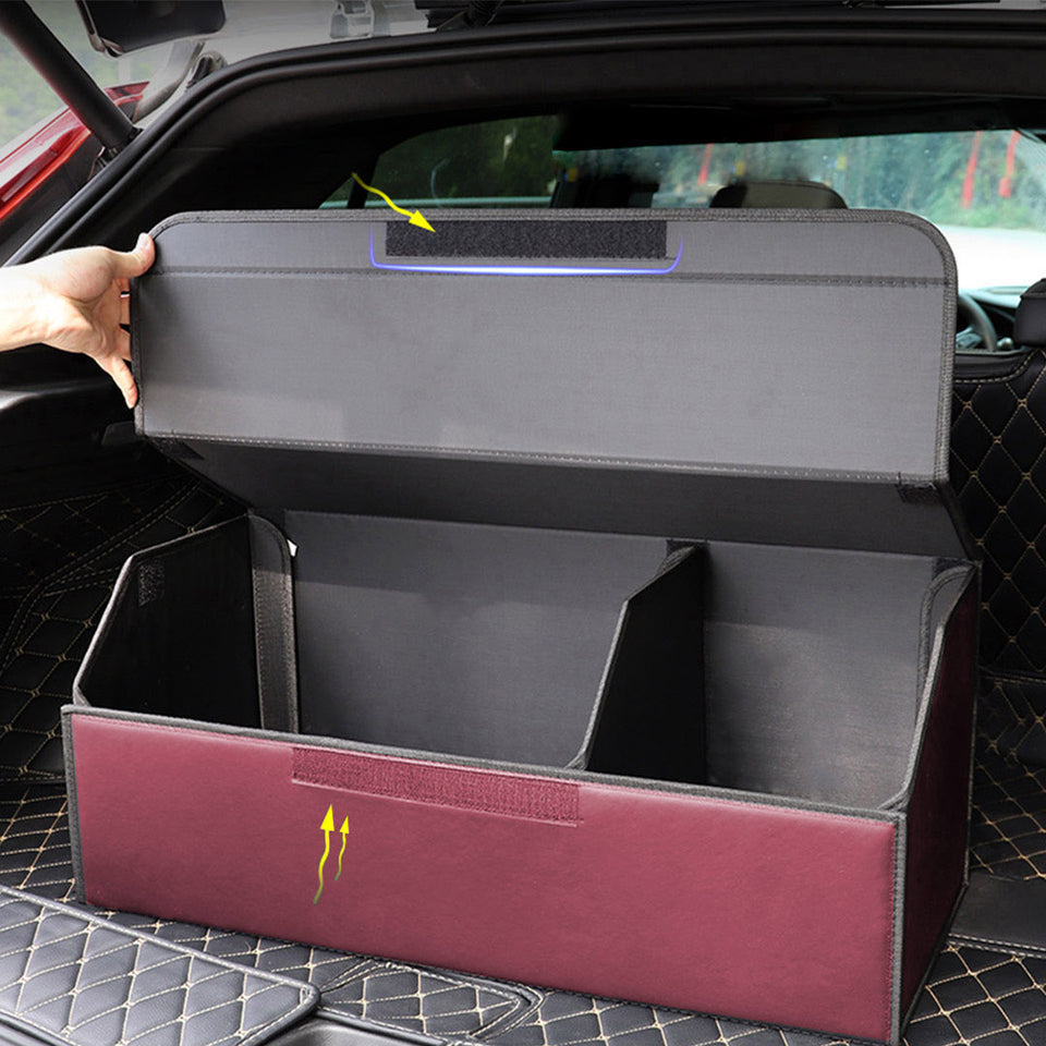 SOGA 2X Leather Car Boot Collapsible Foldable Trunk Cargo Organizer Portable Storage Box Red Medium