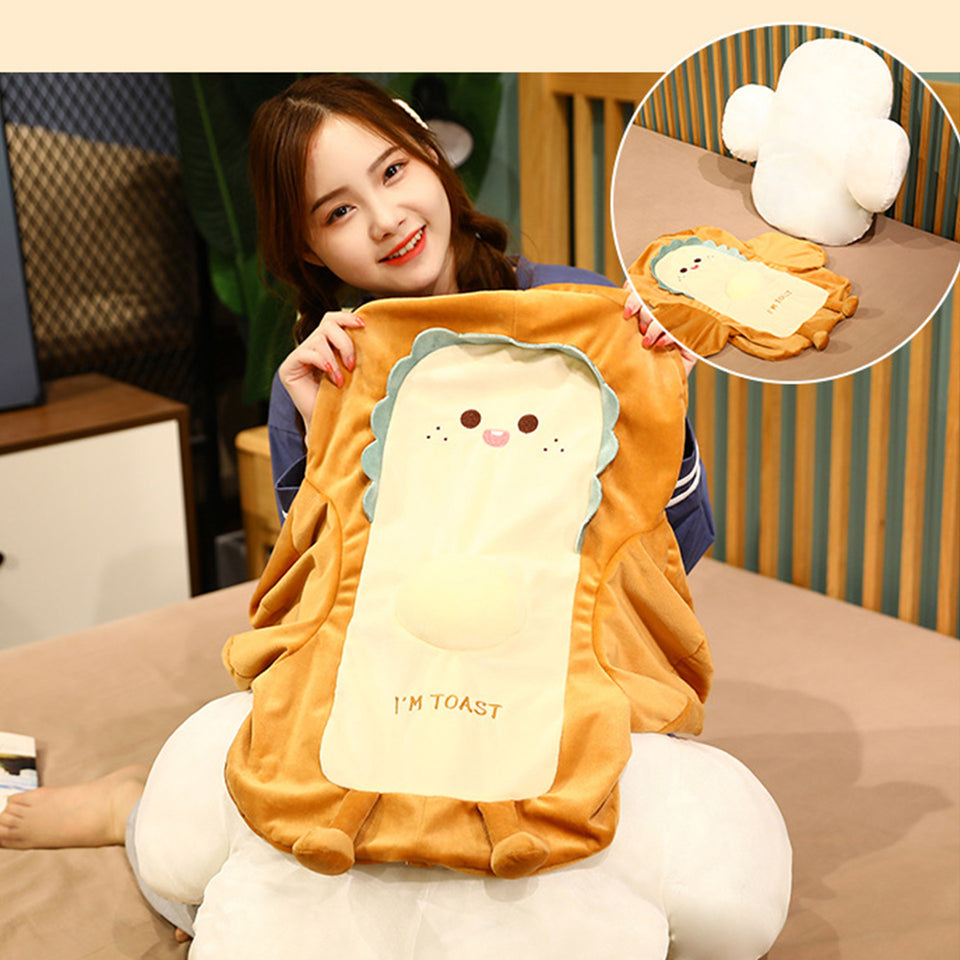 SOGA 2X 58cm Cute Face Toast Bread Cushion Stuffed Car Seat Plush Cartoon Back Support Pillow Home Decor