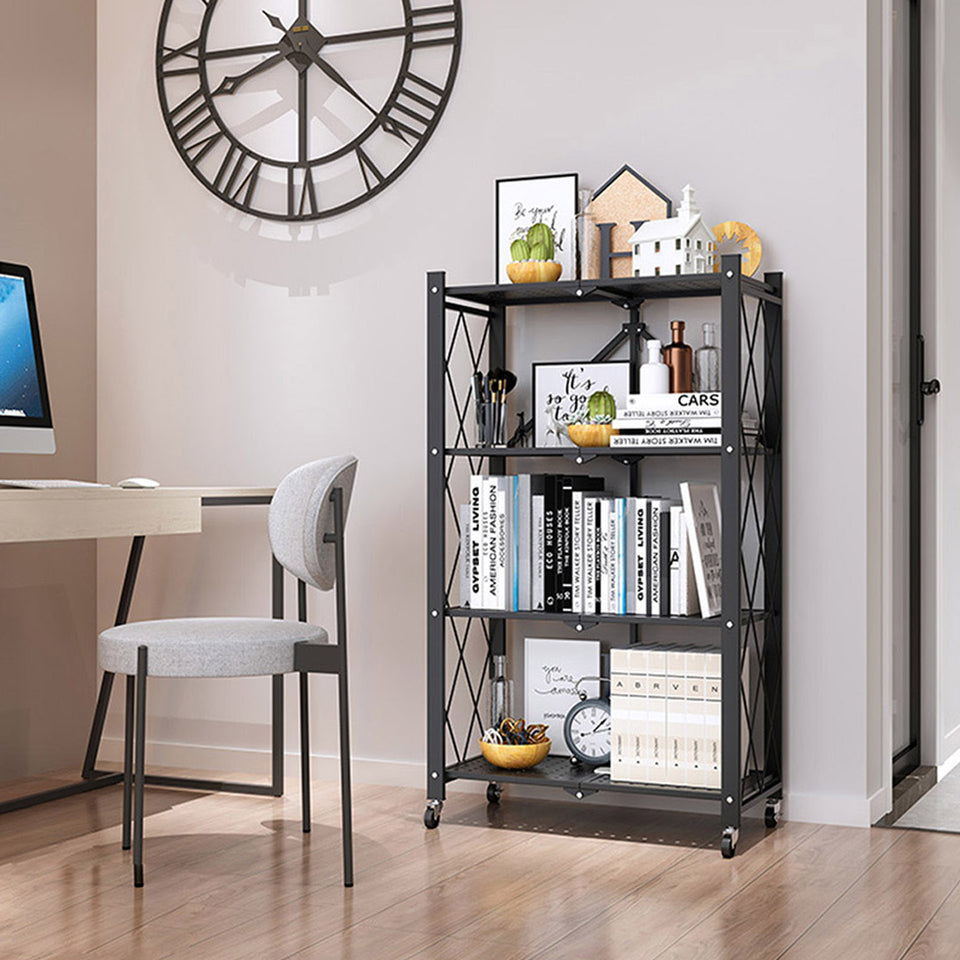 SOGA 2X 4 Tier Steel Foldable Kitchen Cart Multi-Functional Shelves with Wheels