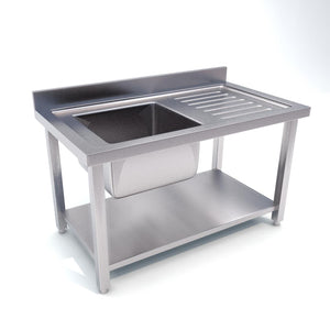 SOGA Commercial Kitchen Sink Work Bench Stainless Steel Food Prep Table 140*70*85cm