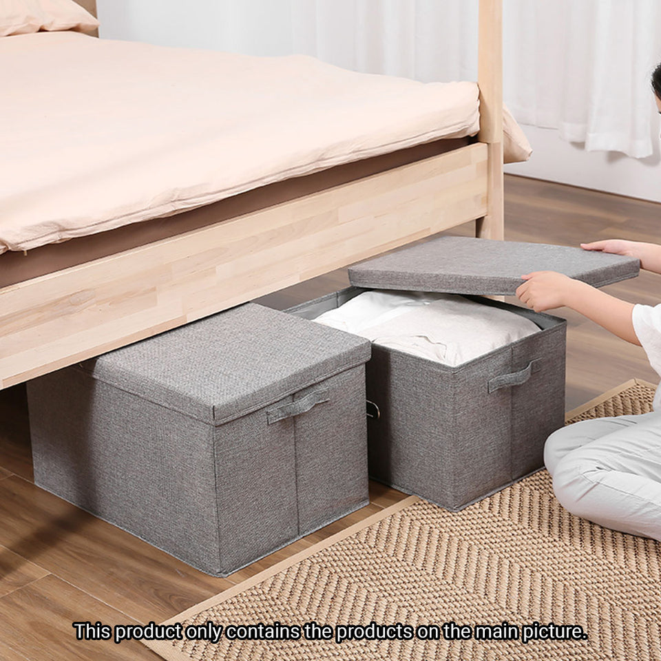 SOGA 2X Grey Small Foldable Canvas Storage Box Cube Clothes Basket Organiser Home Decorative Box