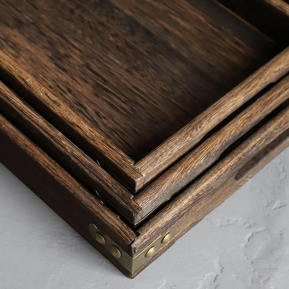 SOGA 2X Walnut Rectangle Serving Tray Small