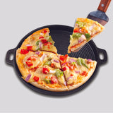SOGA 2X 35cm Round Ribbed Cast Iron Frying Pan Skillet Steak Sizzle Platter with Handle