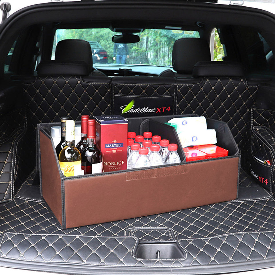SOGA 2X Leather Car Boot Collapsible Foldable Trunk Cargo Organizer Portable Storage Box Coffee Medium
