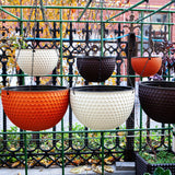 SOGA 2X White Small Hanging Resin Flower Pot Self Watering Basket Planter Outdoor Garden Decor