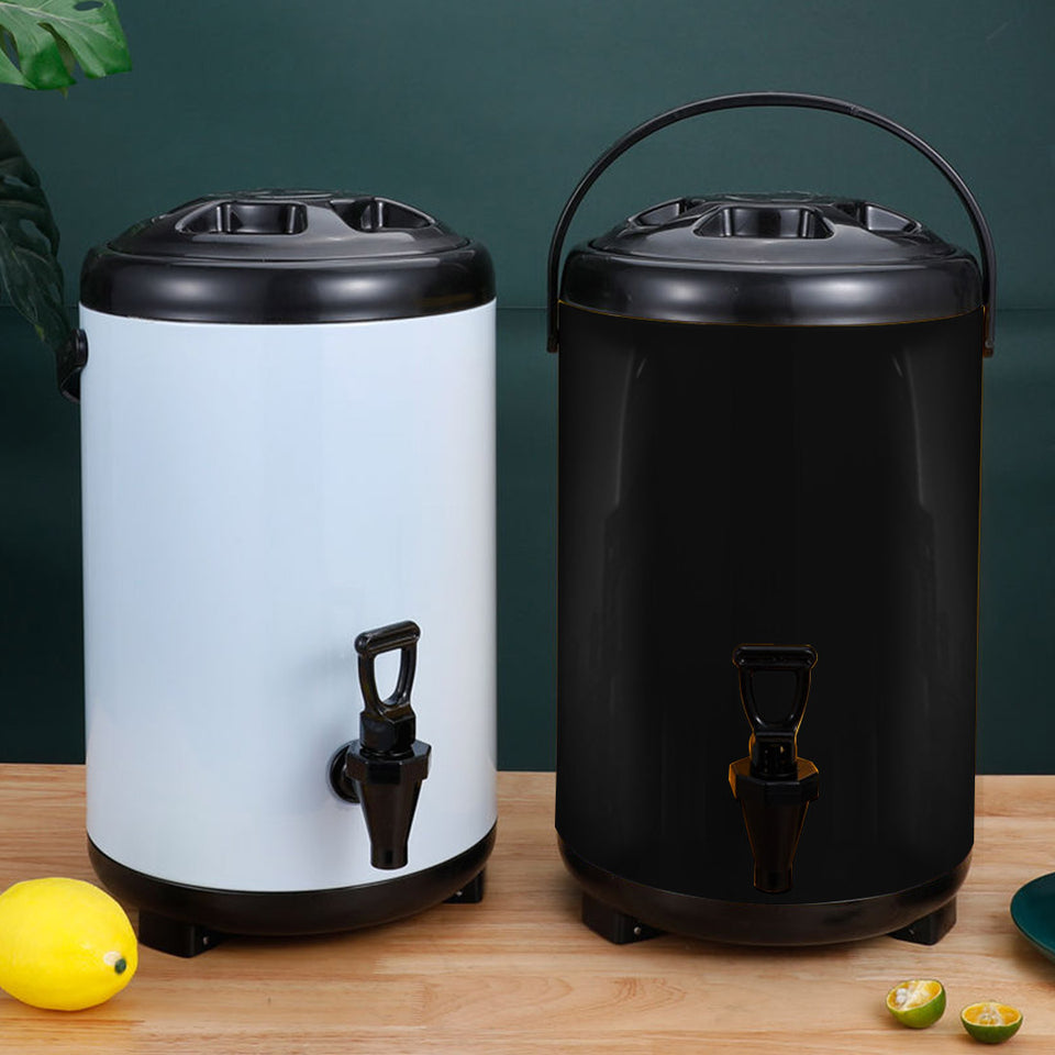 SOGA 8X 10L Stainless Steel Insulated Milk Tea Barrel Hot and Cold Beverage Dispenser Container with Faucet Black