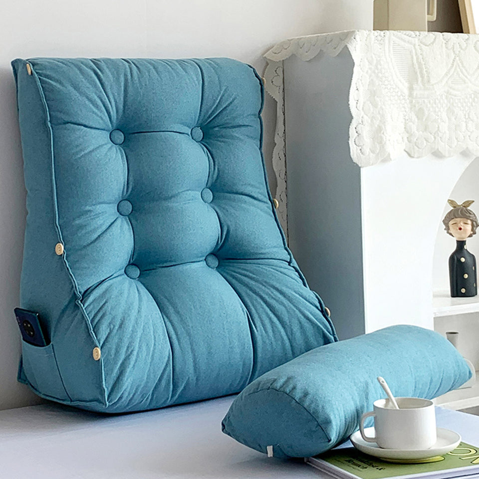 SOGA 60cm Blue Triangular Wedge Lumbar Pillow Headboard Backrest Sofa Bed Cushion Home Decor