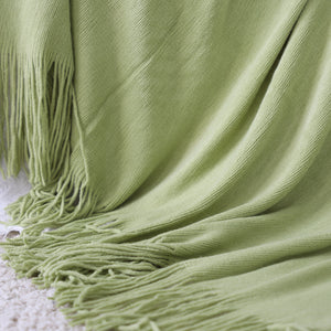 SOGA 2X Green Acrylic Knitted Throw Blanket Solid Fringed Warm Cozy Woven Cover Couch Bed Sofa Home Decor