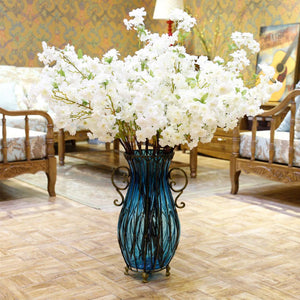 SOGA 51cm Green Glass Tall Floor Vase and 10pcs White Artificial Fake Flower Set