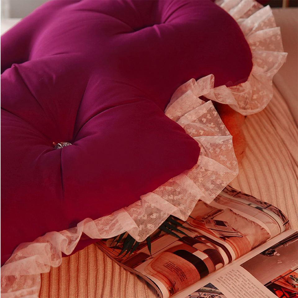 SOGA 120cm Burgundy Princess Bed Pillow Headboard Backrest Bedside Tatami Sofa Cushion with Ruffle Lace Home Decor