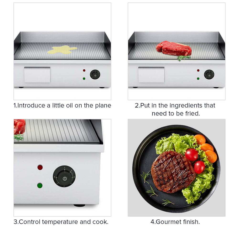 SOGA 2X Electric Stainless Steel Ribbed Griddle Commercial Grill BBQ Hot Plate