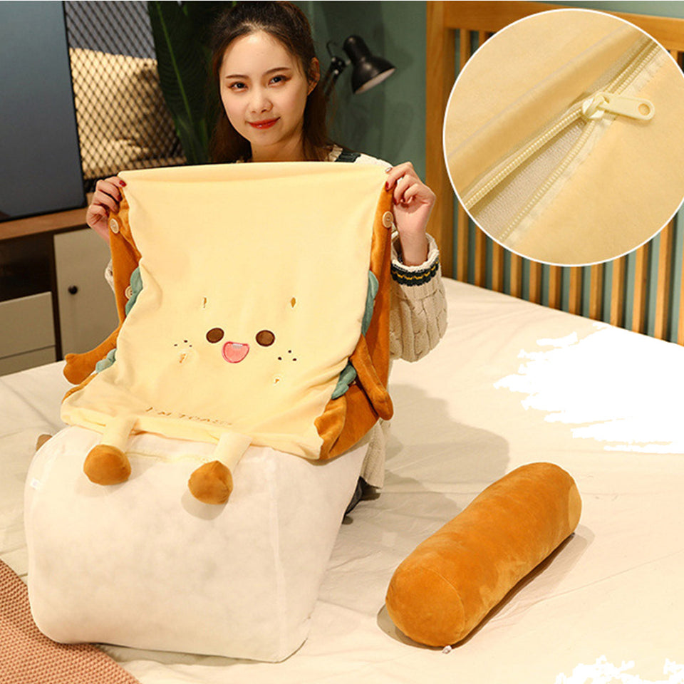 SOGA Cute Face Toast Bread Wedge Cushion Stuffed Plush Cartoon Back Support Pillow Home Decor